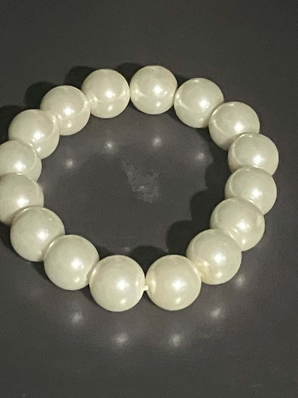 White Faux Pearl Stretch Bracelet.